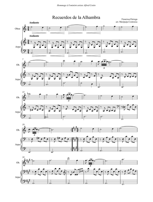 Recuerdos de la Alhambra - Francisco Tárrega (arr. for oboe and harp) (Arr. M. Contreras) - Francisco Tárraga (Small Ensemble)