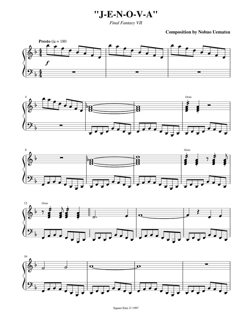 ファイナルファンタジー7 楽譜 FINAL FANTASY VII  ピアノソロ FFVII Victory Fanfare (Updated) Sheet Music for Piano (Solo