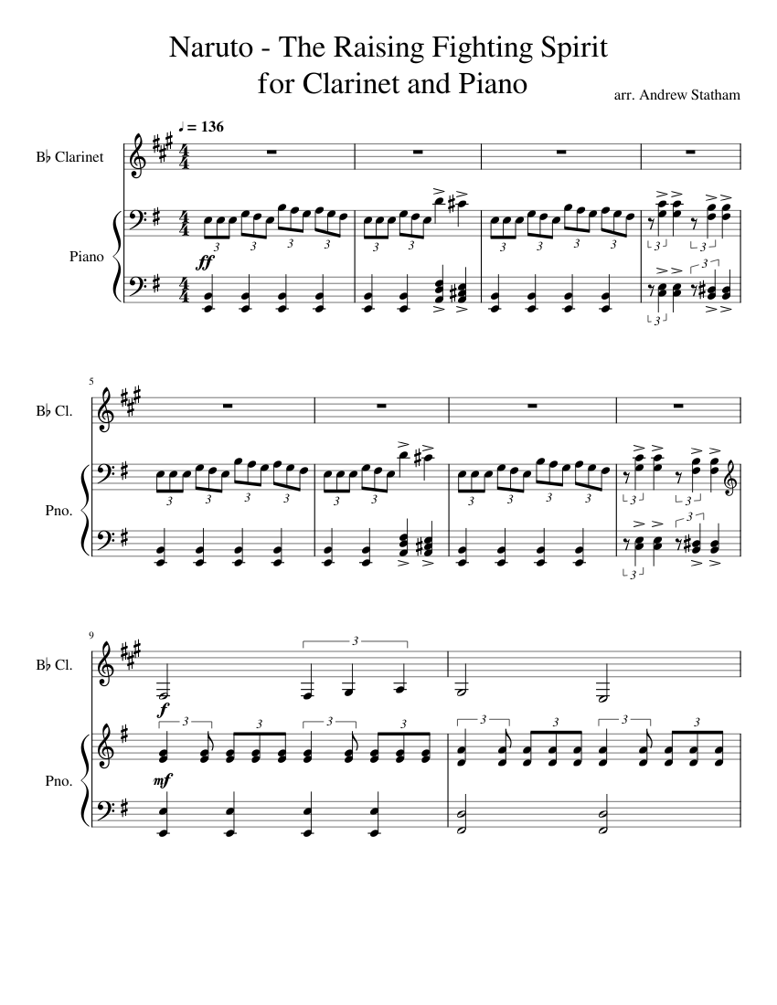 Naruto The Raising Fighting Spirit for Clarinet and Piano Sheet music for Piano Clarinet in b flat Solo Musescore