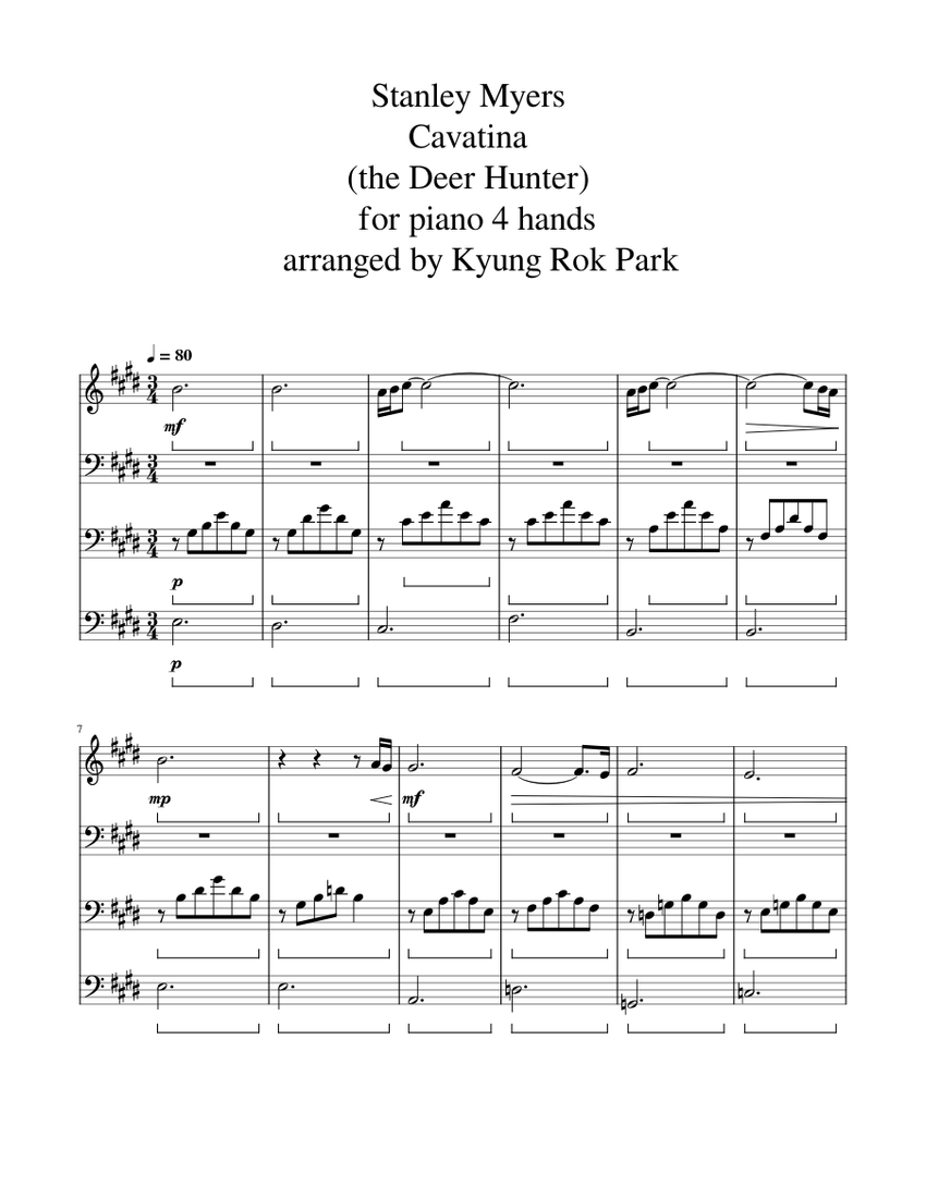Cavatina (the Deer Hunter) for piano 4 hands Sheet music for Piano