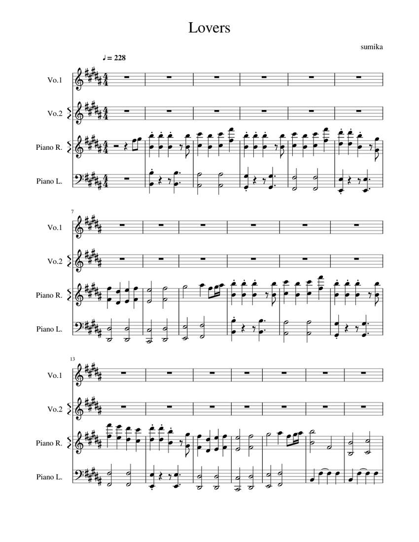 Lovers Sheet Music and Tab for Piano, Guitar (Mixed Ensemble Lovers Sheet Music and Tab for Piano, Guitar (Mixed Ensemble