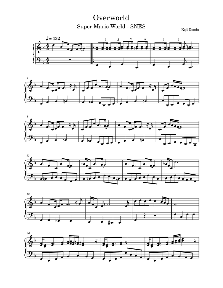 Super Mario Bros - Overworld – Koji Kondo Sheet music for Piano (Solo ...