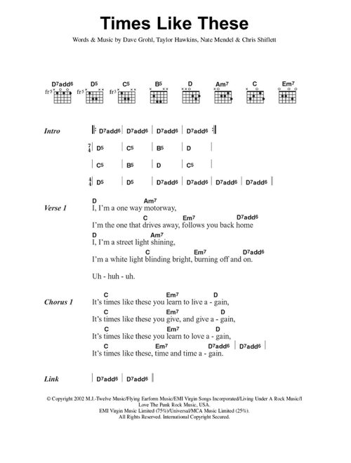 Times Like These - Foo Fighters (Guitar Chords-Lyrics)