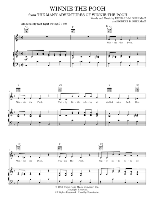 Winnie The Pooh - Sherman Brothers (Piano-Vocal-Guitar)