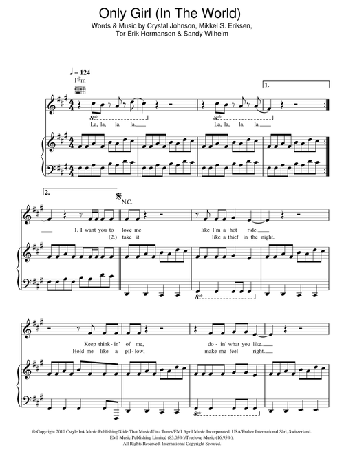 Only Girl (In The World) - Rihanna (Piano-Vocal-Guitar (Piano Accompaniment))