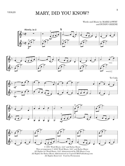 Mary, Did You Know? - Mark Lowry, Buddy Greene (Violin Duet)