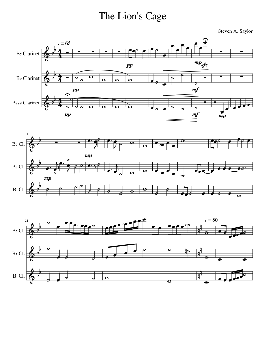 The Lion's Cage Level 2 Difficulty Sheet music for in bflat