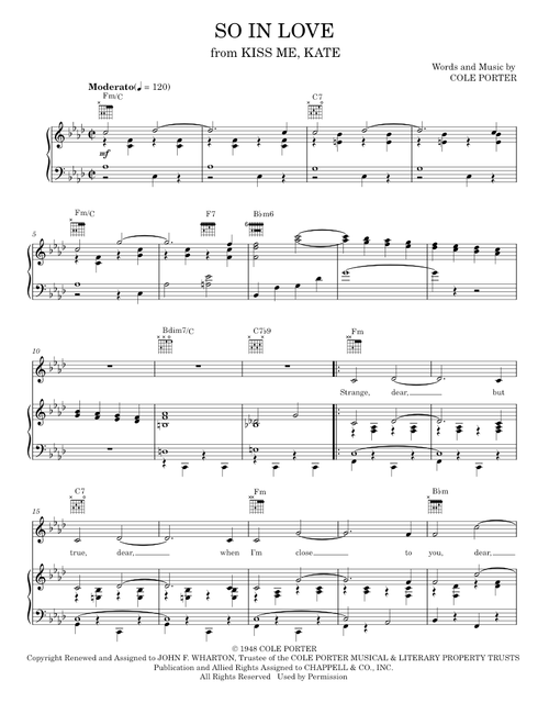 So In Love (from Kiss Me, Kate) - Cole Porter, Kiss Me, Kate Musical (Piano-Vocal-Guitar)