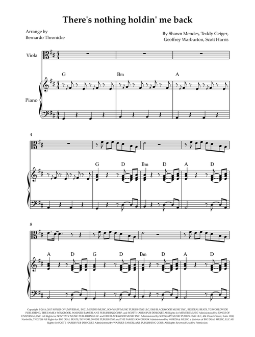 There's Nothing Holdin' Me Back (Arr. Bernardo Thronicke) - Shawn Mendes (Viola and Piano)