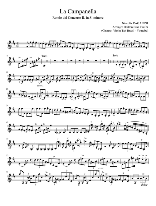 La Campanella (Channel Violin Tab Brazil - Youtube)