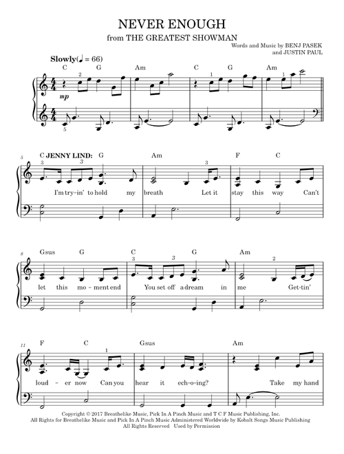 Never Enough - Pasek & Paul (Easy Piano)
