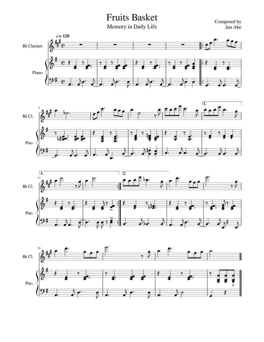 Fruits Basket Sheet music for Piano, in bflat (Solo