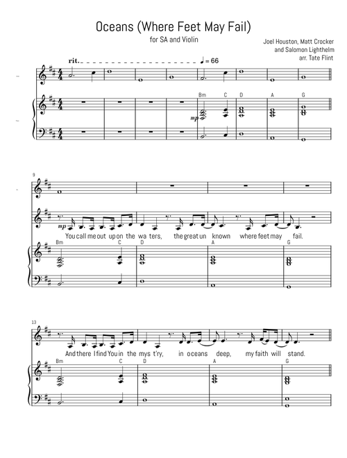 Oceans (Where Feet May Fail) for SA and Violin