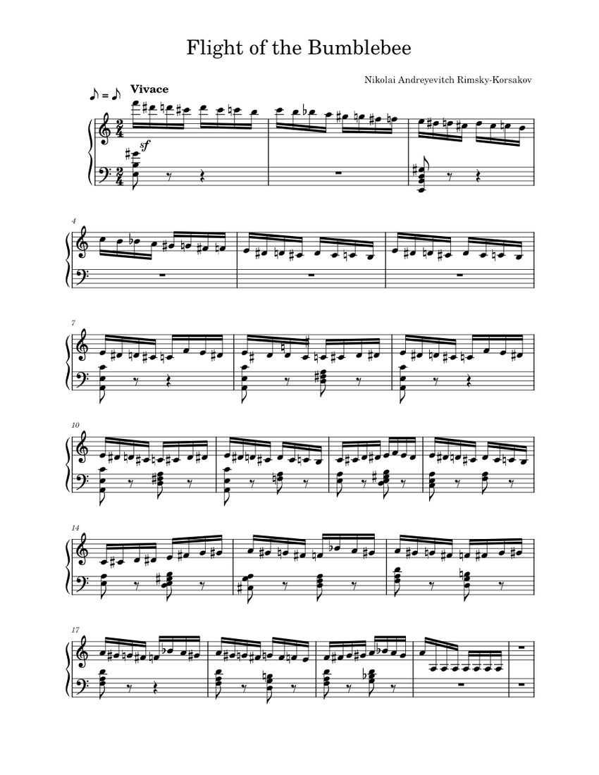 Flight Of The Bumble Bee Easy Piano Sheet With Colored Notation By SilverTonalities - Easy Piano - Beginning Digital Sheet Music | Sheet Music Plus