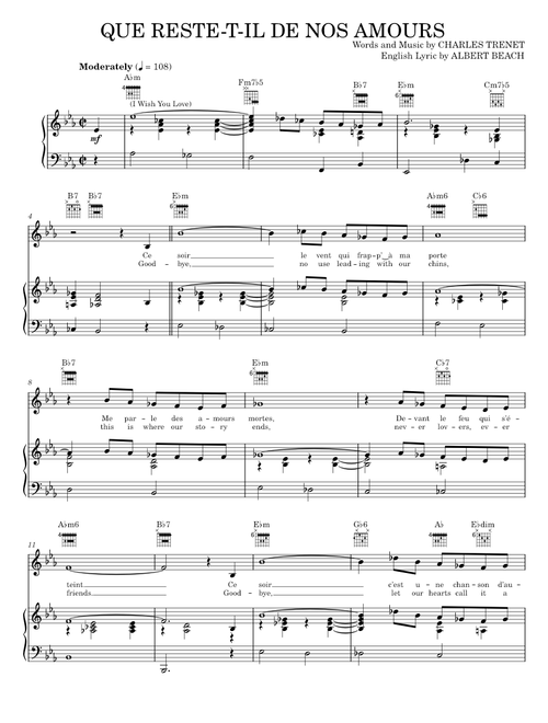 Que Reste-T-Il De Nos Amours (I Wish You Love) - Charles Trenet & Leo Chauliac (Piano-Vocal-Guitar)
