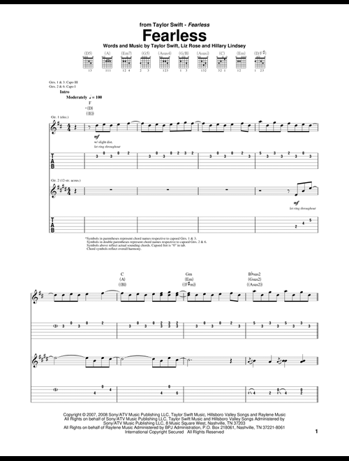Fearless - Taylor Swift (Guitar Tab)