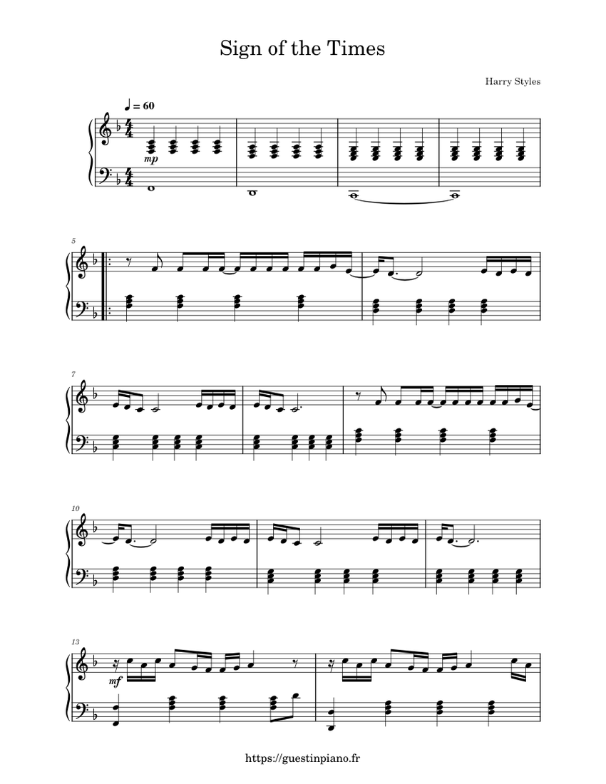 Suradam mesa Escuela de posgrado Sign of the Times - Harry Styles Sheet music for Piano (Solo) |  Musescore.com