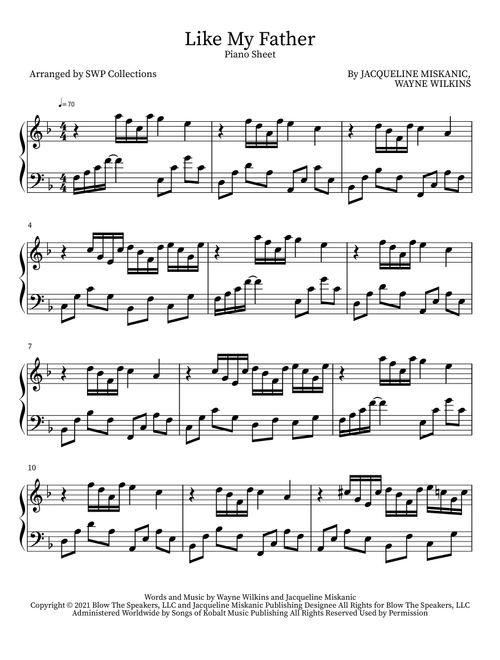 Like My Father (Arr. SWP Collections) - Jax (Piano Solo)