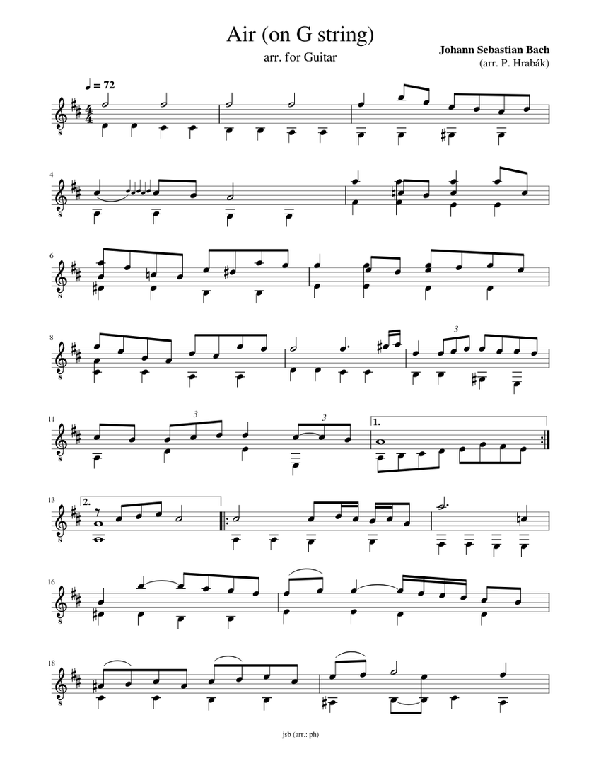Air on the G string – Johann Sebastian Bach Air b Sheet Music for ...