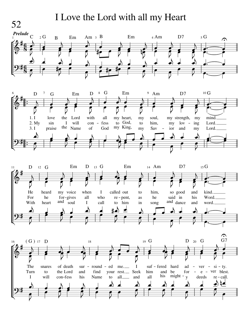 I Love The Lord Sheet Music with Chords for Vocals (Church Choir ...