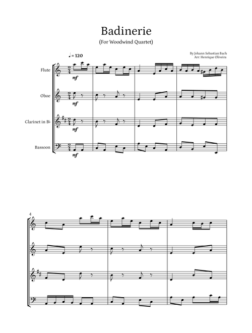 Badinerie by J. S. Bach (For Woodwind Quartet ) (Arr. Henrique Oliveira) - Johann Sebastian Bach (Woodwind Ensemble)