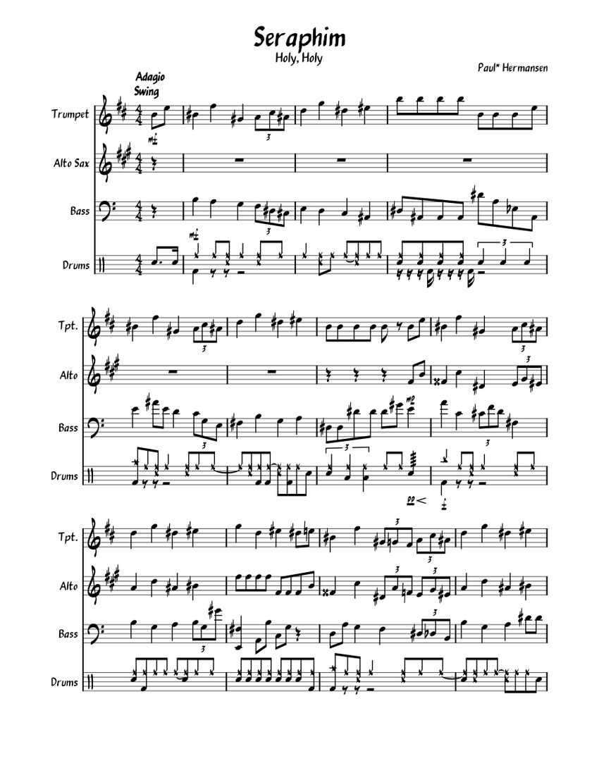 Seraphim Sheet music for Saxophone alto, Trumpet in bflat, Bass guitar