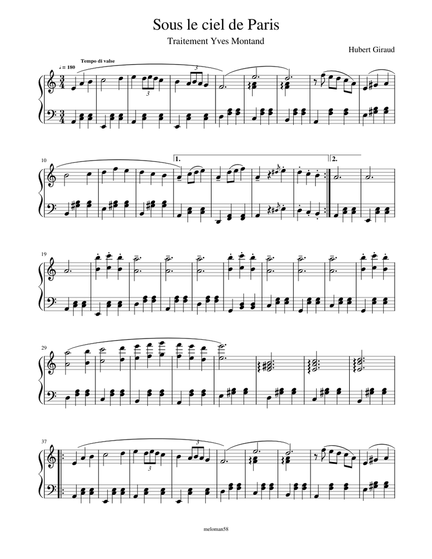 Sous le ciel de Paris Sheet music for Piano (Solo) Sous le ciel de Paris Sheet music for Piano (Solo)