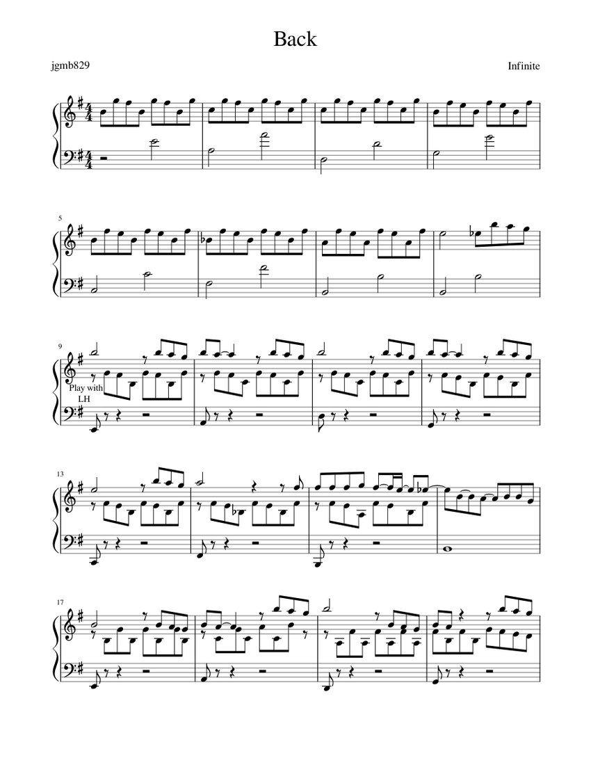 Back Sheet Music for Piano (Solo) | MuseScore.com