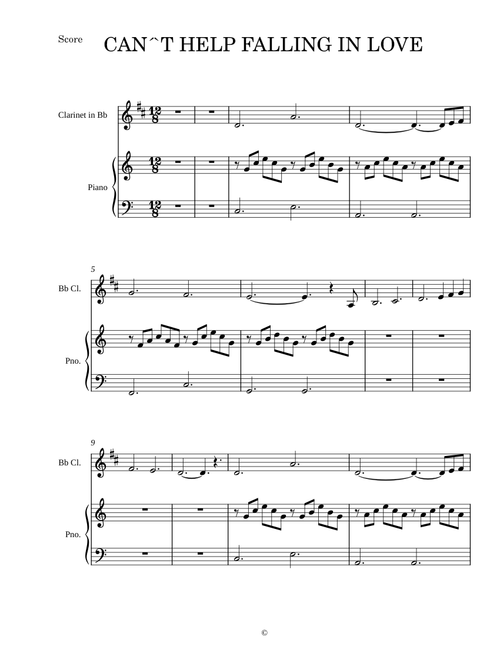 Can't Help Falling In Love – Elvis Presley clarinet and piano