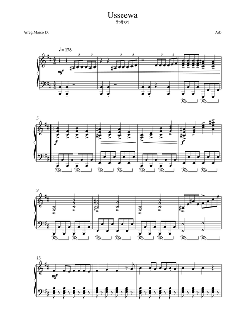 Usseewa (Arr. Marco D.) - Syudou (Piano Solo)