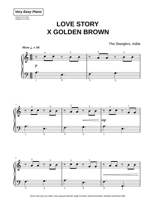 Love Story x Golden Brown - The Stranglers, Indila (Very Easy Piano)