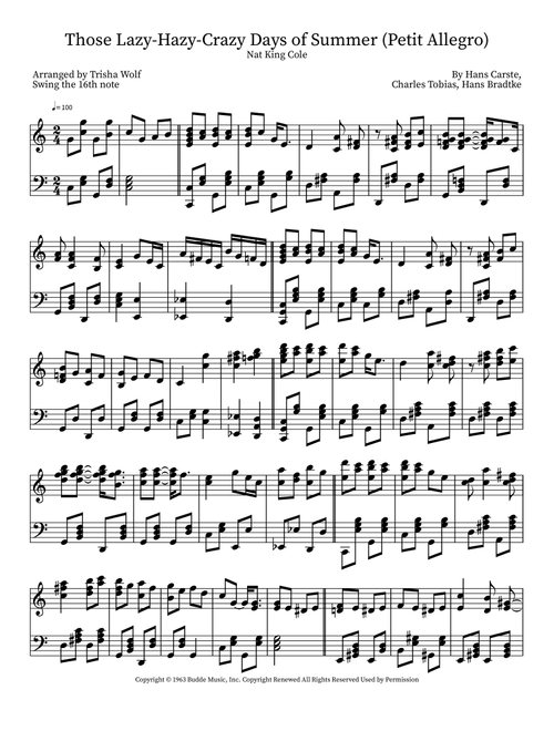 Those Lazy-Hazy-Crazy Days Of Summer (Arr. Trisha Wolf) - Hans Bradtke, Charles Tobias, Hans Carste (Piano Solo)