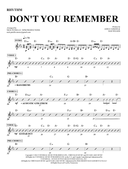 Don't You Remember (Arr. Nick Petrillo) - Adele (Lead Sheet - Fake Book)