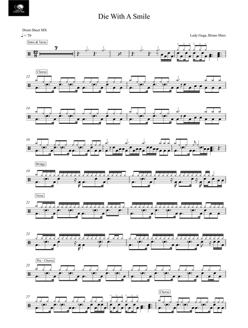 Die With A Smile (Arr. Drum Sheet MX) - Bruno Mars And Lady Gaga (Drums)
