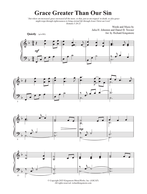 Grace Greater Than Our Sin (Arr. Richard Kingsmore) (Piano Solo)