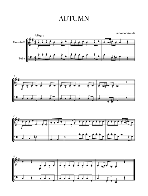 Antonio Vivaldi - Autumn (Allegro) for French Horn and Tuba (Arr. Cadenza Editions) (Instrumental Duet)