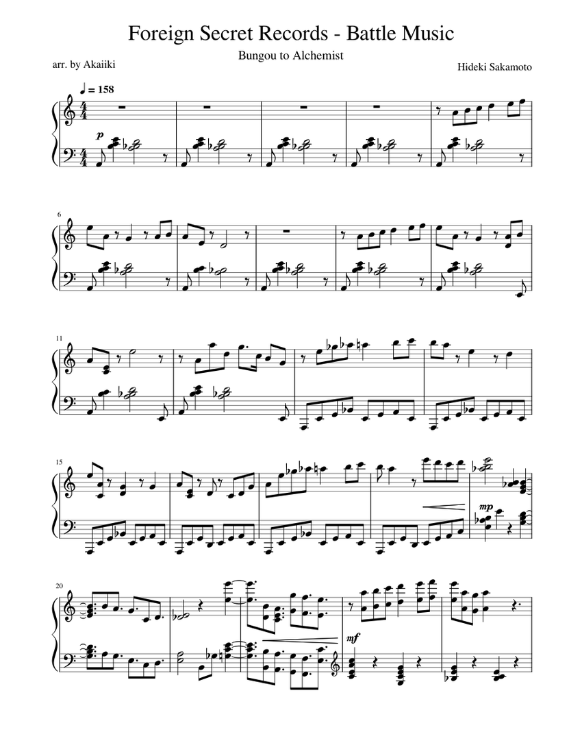 bunAL - Foreign Secret Records - Battle Music Sheet Music for Piano ...
