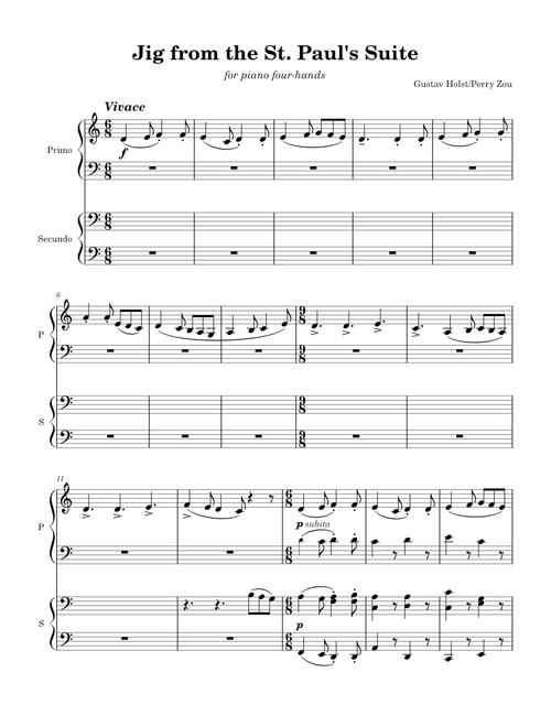 St. Paul's Suite, Op.29 No.2 – Gustav Holst Jig from the St. Paul Suite (for piano four-hands)