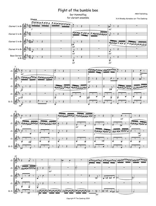 Flight of the Bumble Bee - for clarinet ensemble (Arr. Tim Cambray) - N Rimsky-Korsakov (Woodwind Ensemble)