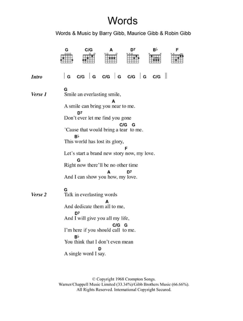 Words - Bee Gees, Boyzone (Guitar Chords-Lyrics)