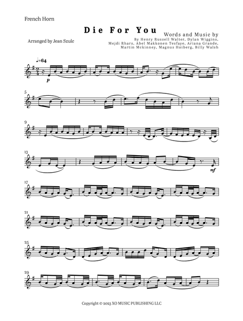Die For You Remix (Arr. Jean Szulc) - The Weeknd With Ariana Grande (French Horn Solo)