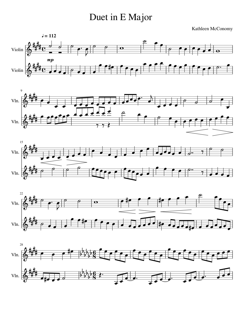 Duet in E Major Sheet music for Violin (String Duet)