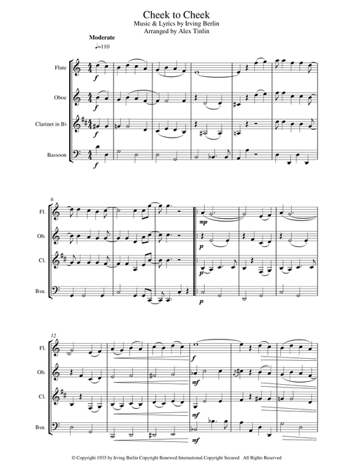 Cheek To Cheek (Arr. Alex Tinlin) - Fred Astaire (Woodwind Ensemble)