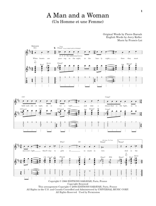 A Man And A Woman (Un Homme Et Une Femme) - Francis Lai (Solo Guitar)