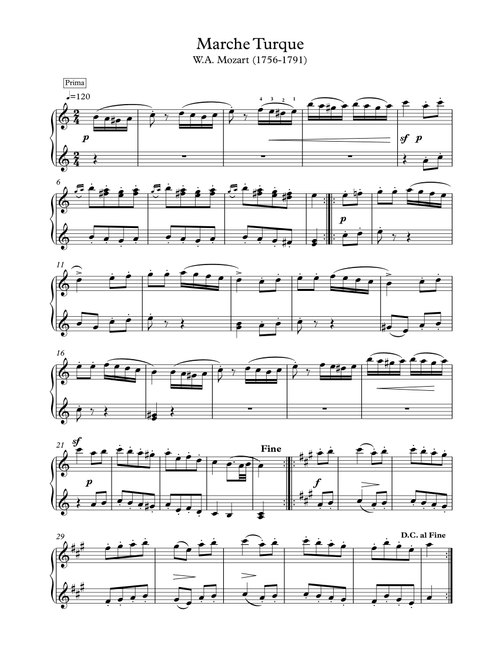 Marche Turque piano duet 4 hands (Arr. PianoSheetNow) - Wolfgang Amadeus Mozart (Piano Duet)