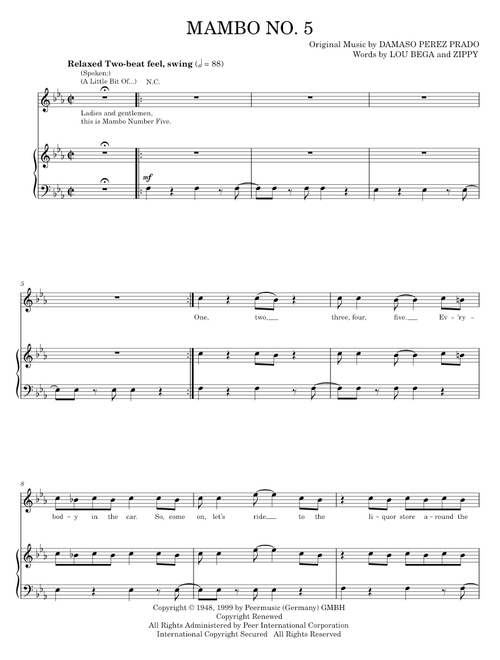 Mambo no 5 - Lou Bega (Piano-Vocal-Guitar)