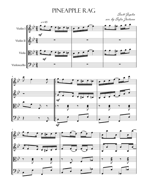 Pineapple Rag for String Quartet (Arr. Sofia Zaitseva) - Scott Joplin (String Quartet)