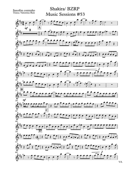 Shakira: Bzrp Music Sessions Vol. 53 (Arr. Valentina Ruiz) - Shakira / Bizarrap (Alto Sax Solo)