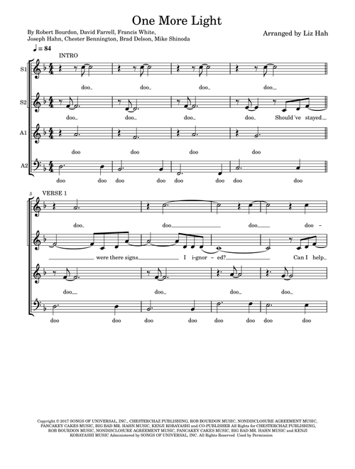 One More Light (Arr. Liz Hah) - Linkin Park (Choral, SSAA)