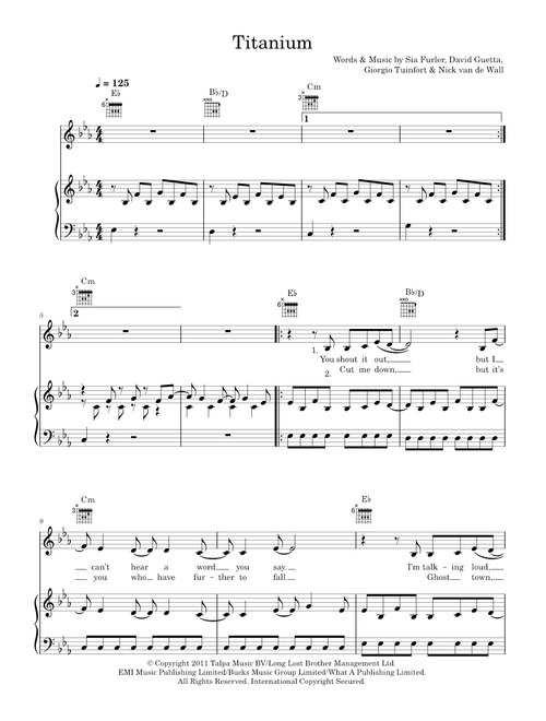 Titanium (featuring Sia) - David Guetta, Sia (Piano-Vocal-Guitar)